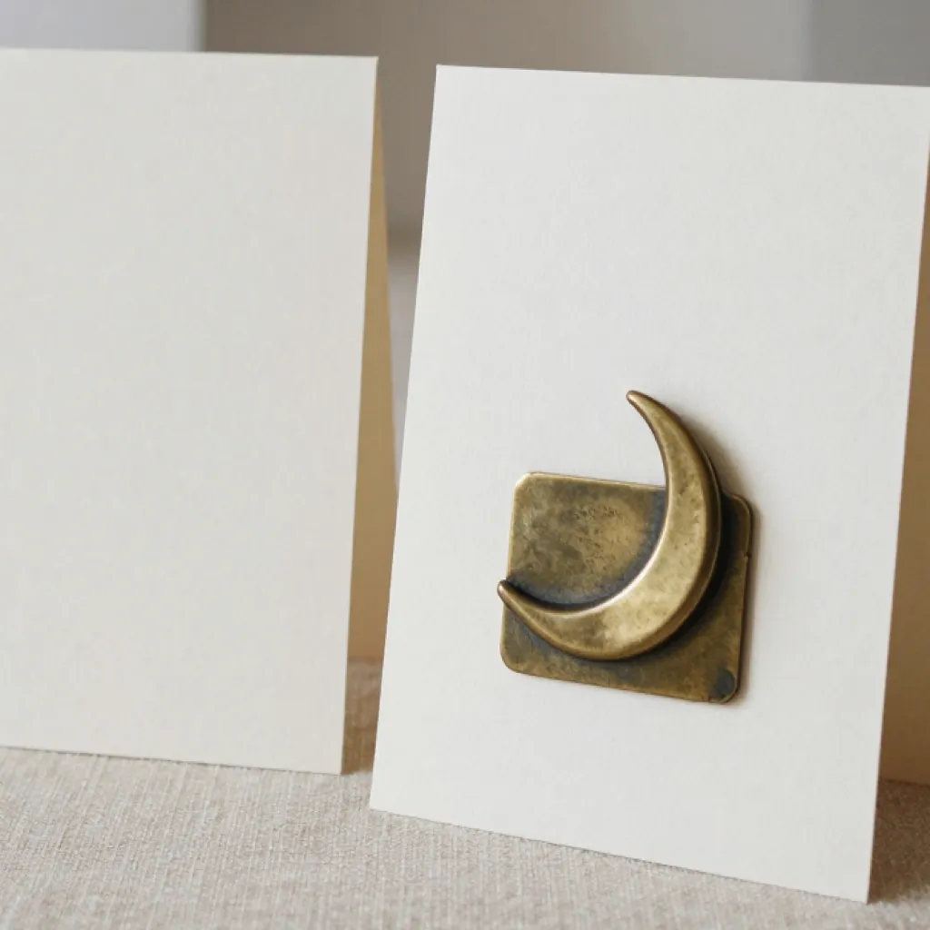 Two paper cards with a bronze crescent marking the chosen one